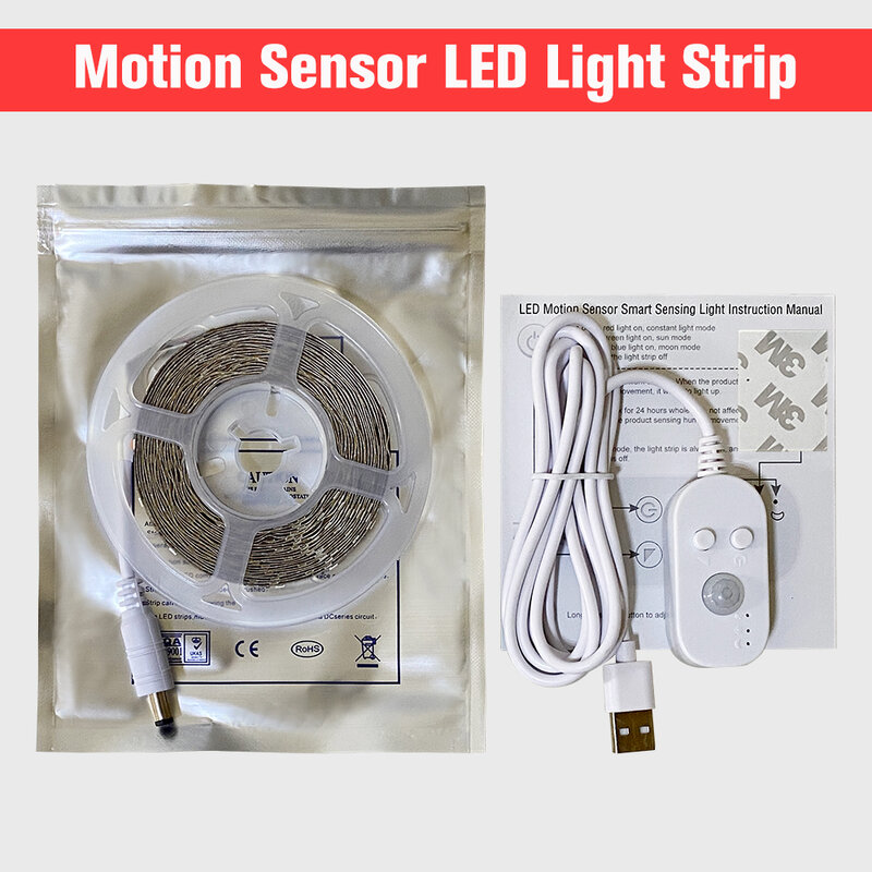 Tira de luces LED con Sensor de movimiento, lámpara de luz de fondo de TV, diodo de cinta regulable de 1M-5M, USB, DC 5V, SMD 2835, lámpara de noche para Cocina