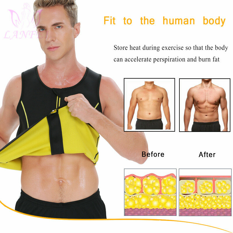 LANFEI Slimming Waist Trainer Vest Mens Hot Neoprene Workout Gym Weight Loss Shapewear Body Shaper Sauna Sweat Corset Shirt Tops