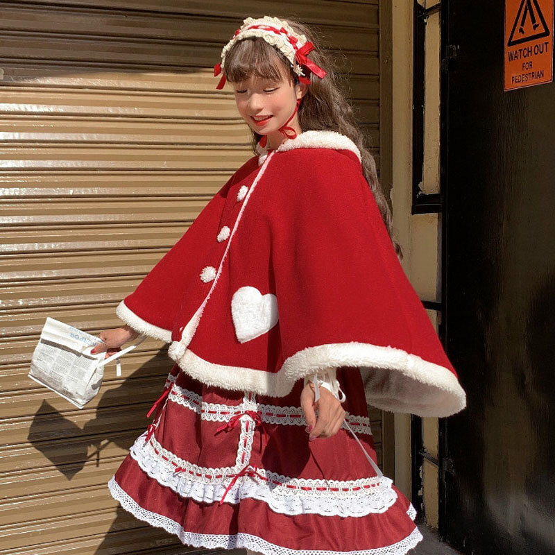 Chaqueta de capa tipo Lolita para niña y mujer, de felpa Sudadera con capucha, dulce y adorable Oreja de Gato, capa de piel sintética de Lolita Kawaii, abrigo que combina con todo para Navidad