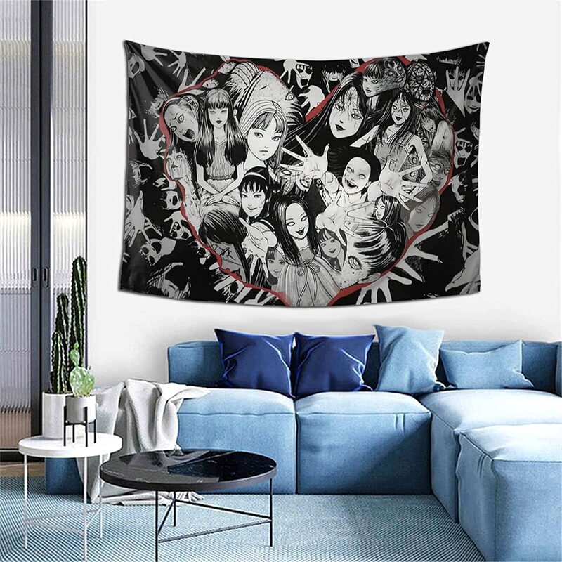 Tapiz colgante de pared de Anime Tomie Junji Ito, cortina estética japonesa, Kago Manga de terror, Harajuku, tapices para decoración del hogar
