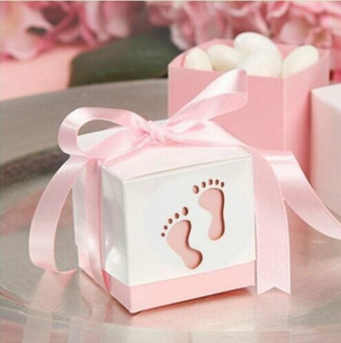 50pcs Baby Shower Ribbon Favour Gift Candy Boxes Wedding Favors and Gifts for Wedding pink blue