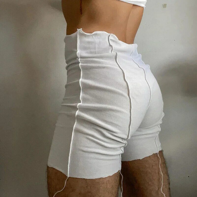 Hirigin mulheres de cintura alta shorts magros calças 2021 verão listrado retalhos ajuste fino curto leggings parte inferior clubwear streetwear