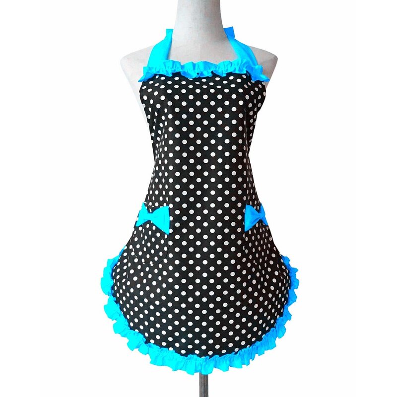 Grembiule Vintage in cotone SP1560 Halter nero Polka Dots grembiuli per donna uniformi Chef Kleding