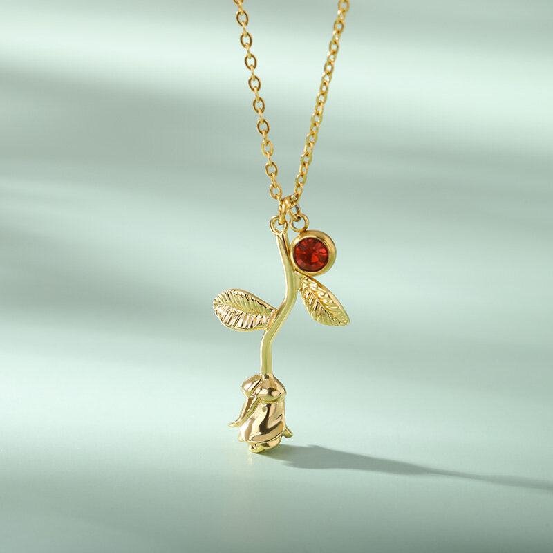 Custom Rose Flower Birthstone Necklace For Women Stainless Steel Gold Chain Zircon Rose Flower Birthstone Necklace Boho Jewelry