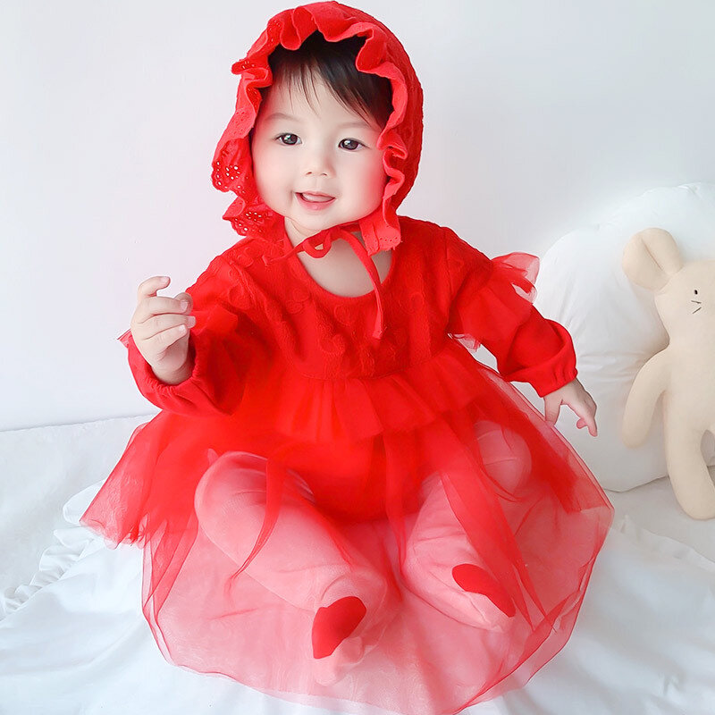 2022 Newborn Baby Girl Clothing Sets Princess Lace Dress Kid Baby Party Wedding Pageant Gown Formal Flower Dresses+Hat New Year