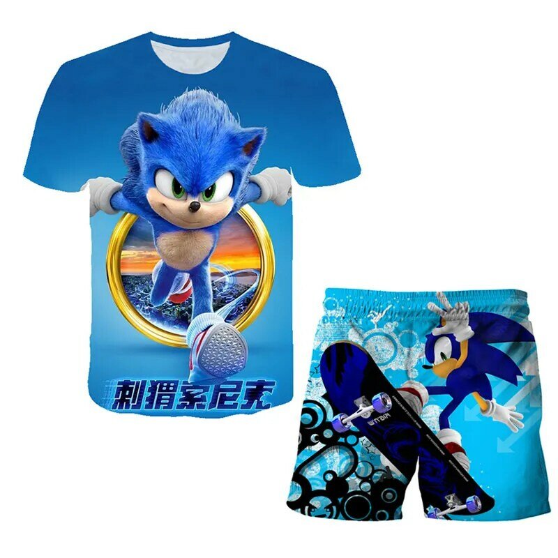 3D Boys Clothes Sonic T Shirt Summer Kids Baby Cartoon Shorts Boy Outfit Sport Suit Children Clothing Set 4-14 Years Baby Sets