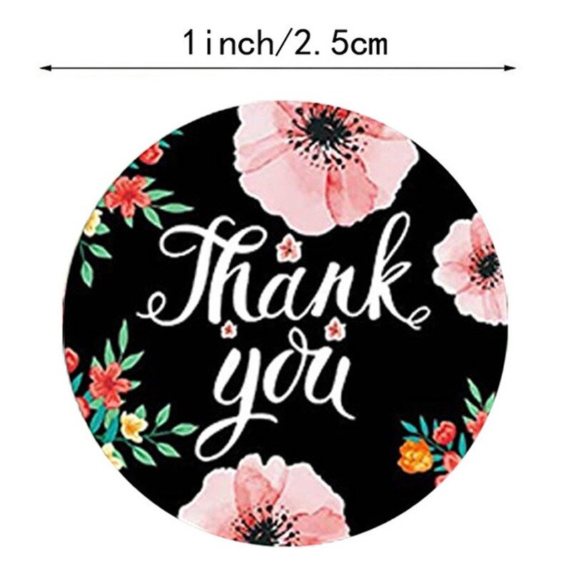 Cross border popular flower thank you stickers circular self-adhesive stickers 8 pictures Festival gift decoration 500 pcs/roll