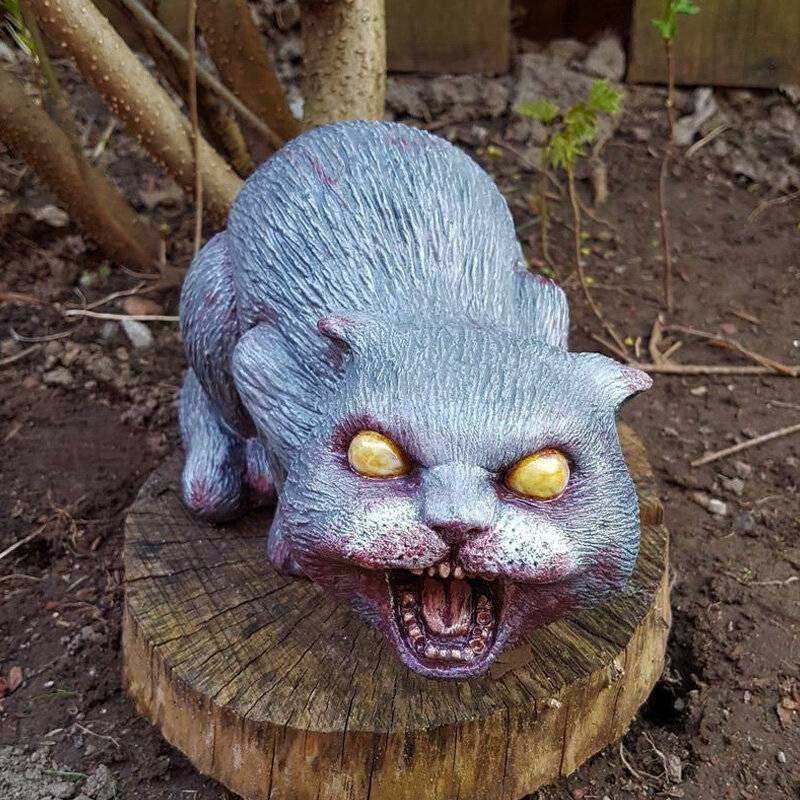 Statue d'animal Zombie pour Halloween, chat raton laveur, Sculpture de jardin, Patio extérieur, pelouse, décoration Horrible