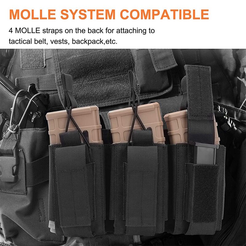 Bolsa táctica Triple para Rifle y pistola, soporte para cargador de Airsoft, MOLLE AR 5,56 M4/.223/9mm