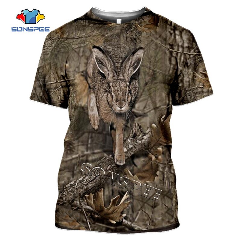 Camiseta de camuflaje al aire libre para hombre y mujer, camiseta de manga corta 3d con estampado de animales salvajes de caza, estilo Harajuku