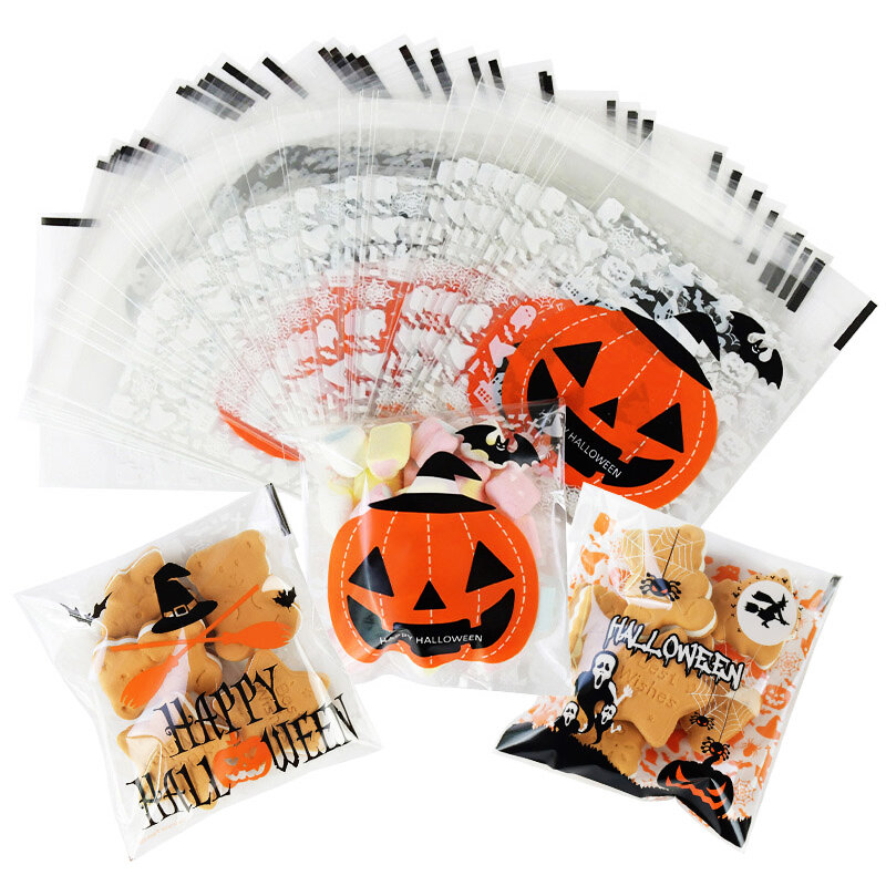Прозрачные пластиковые пакеты для конфет 10*10 см, подарочные пакеты для печенья, для Хэллоуина, украшения для дня рождения, товары для Хэллоу...