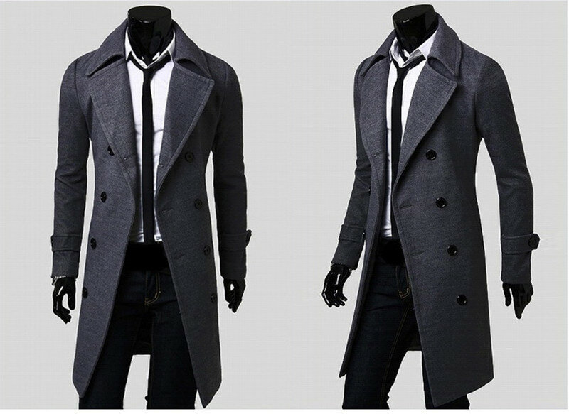 男性用ウールロングジャケット,冬用コート,厚手のシックな無地のトレンチコート