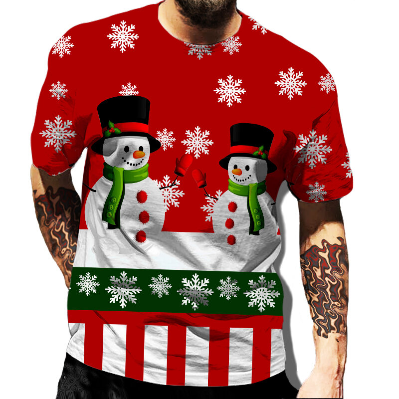 Pakaian Natal Manusia Salju Santa Klaus T Shirt Pria Kaus Klasik Atasan Pria Kasual Lengan Pendek Fashion Hip Hop Streetwear Harajuku