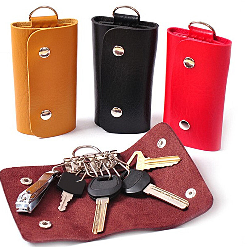 Porte-clé en PU Portable, 1PC, organisateur de clés, étui porte-clé de voiture, housse Simple, sac de rangement de couleur unie, cadeau créatif unisexe