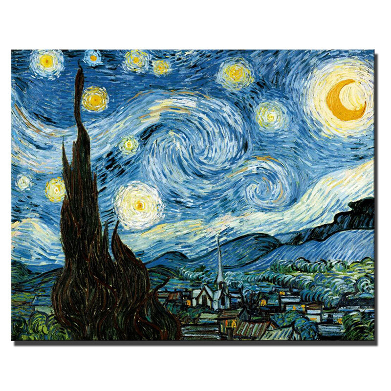 لوحة فان جوخ المرصعة بالنجوم مرسومة باليد على الحائط لوحة قماش ليلة انطباعية مرصعة بالنجوم لغرفة المعيشة