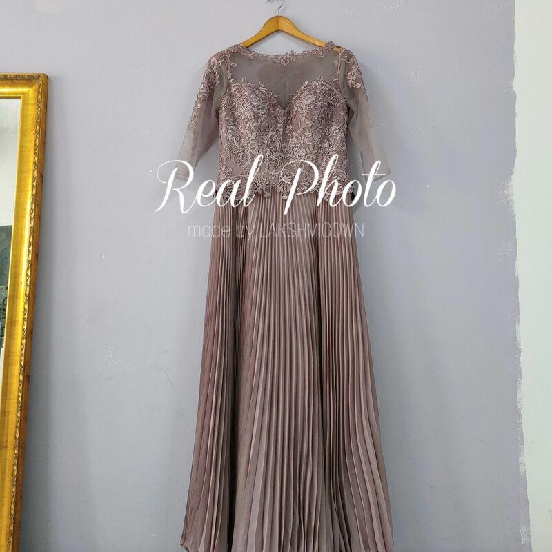 Fioletowa koronka sukienki dla matki panny młodej Plus rozmiar pół rękawy Groom piętro długość plisowany szyfon Abito Mamma sosa 2021