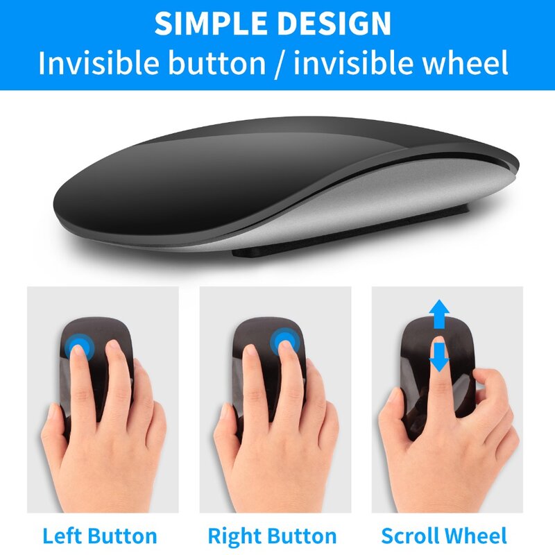 Ratón inalámbrico mágico táctil recargable, Bluetooth 5,0, portátil, ultrafino, de viaje, Compatible con PC,MAC, portátil