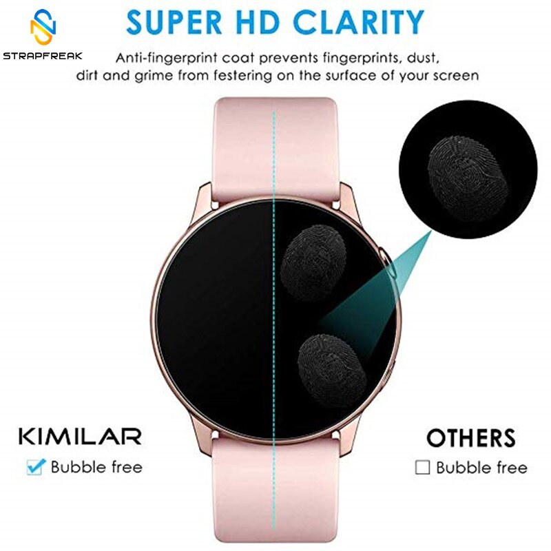 Película protectora para Samsung Galaxy Watch Active 2, Protector de pantalla de borde redondo 3D ultrafino, suave, banda + Kits de limpieza, 2 uds.