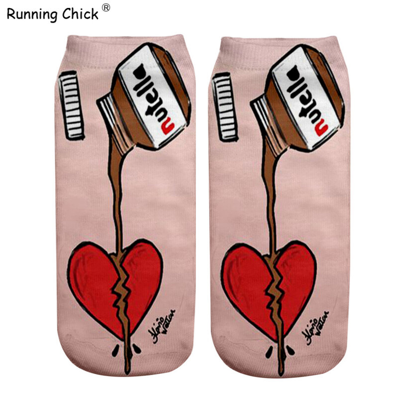 RUNNING CHICK Red Love Running Chick Digital Photo Printed Ankle Socks Women