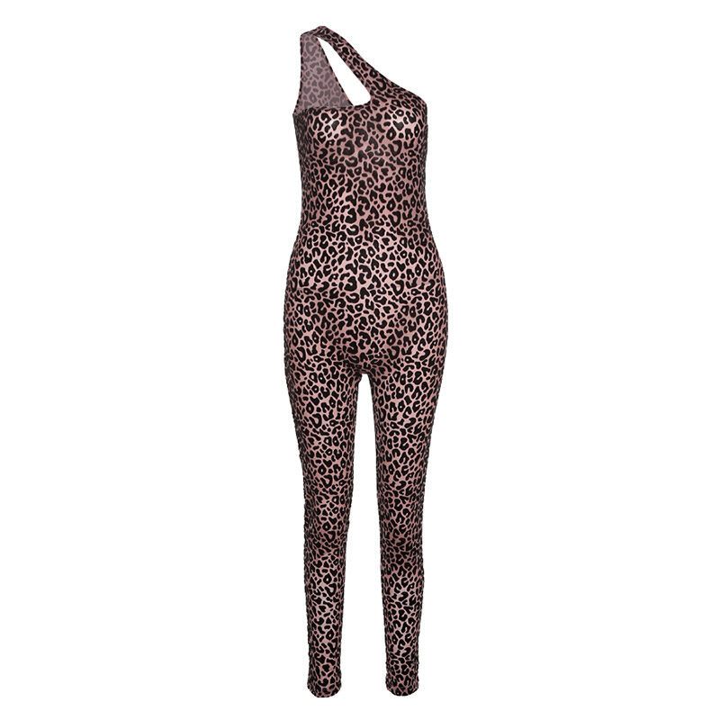 Mono deportivo Sexy para mujer, malla con estampado de leopardo, un hombro, cintura alta, ajustado