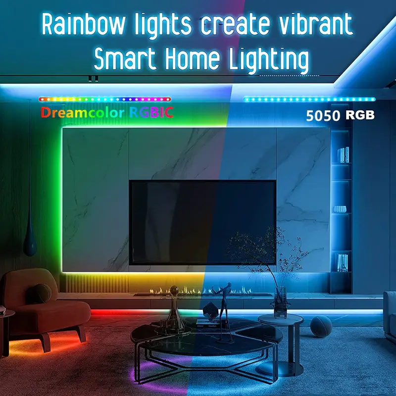 Tira de luces LED Dream light WS2812b RGBIC Bluetooth, foco de techo programable SMD5050 RGB Tcloud, 30M para regalo de fiesta familiar