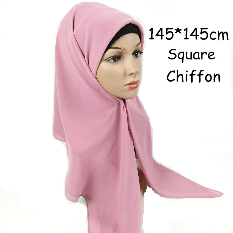 145*145cm Plain Square Bubble Chiffon Instant Hijab Women's Solid Thick Headband Echarpe Foulard Femme Bufandas Muslim Sjaal