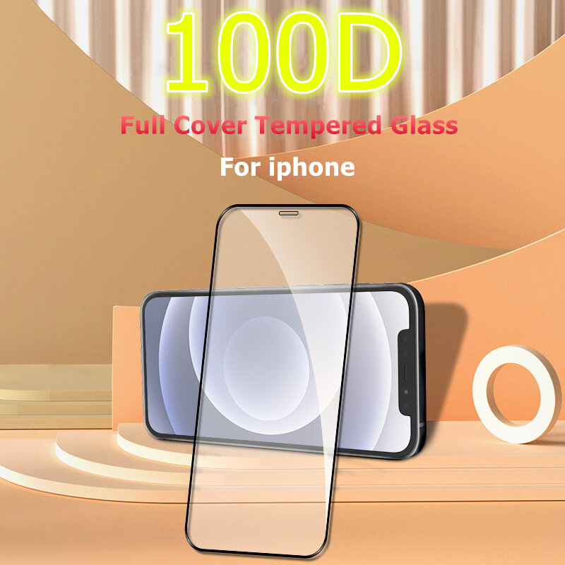 100D Kaca Sampul Penuh Pada UNTUK iPhone 11 12 Pro MAX XR X XS Max Kaca Antigores untuk iPhone 7 8 Plus SE 2020 Pelindung Layar