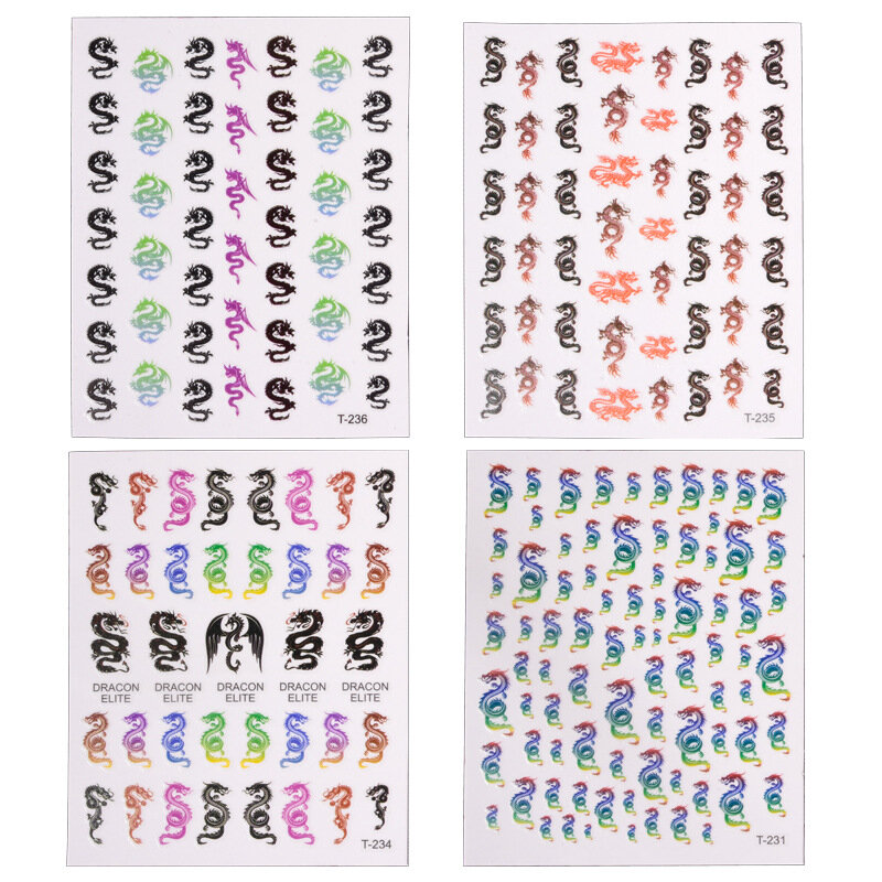 10pcs New 3D Nail Stickers Dragons Design Adhesive Water Transfer Stickers DIY Nail Art Decoration Manicure Salon Acrylic Tips