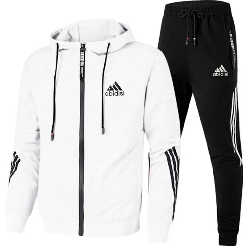 2021 primavera e outono marca de moda masculina de duas peças listrado roupas esportivas com capuz superior ao ar livre calças esportivas terno da trilha