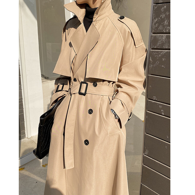 Elegante Trench da donna con colletto rovesciato 2021 cappotto antivento allentato con cintura a maniche lunghe da donna in stile britannico invernale