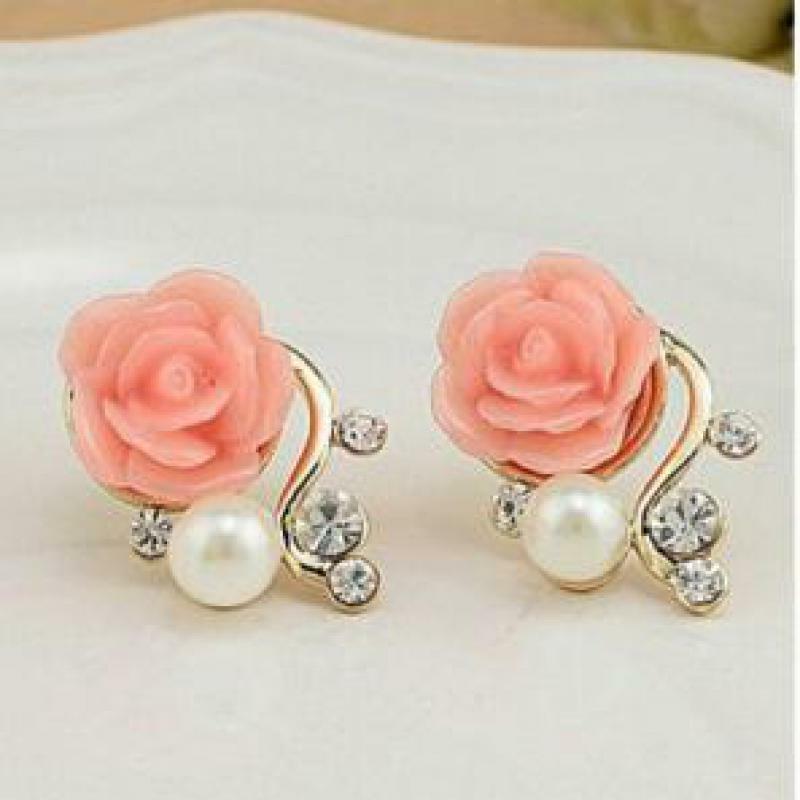 Korean Fashion Schmuck Übertrieben Ohrringe Neue Stil Koreanische Frauen Ol Rosa Rose Imitation Perle Kristall Ohrringe Großhandel