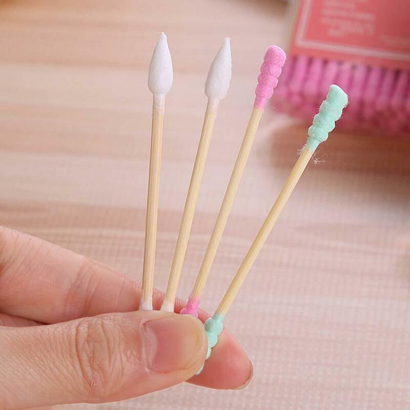 100Pcs/ Pack Double Head Cotton Swab Women Makeup Cotton Buds Tip For Medical Wood Sticks Nose Ears Picks Cleaning Tools