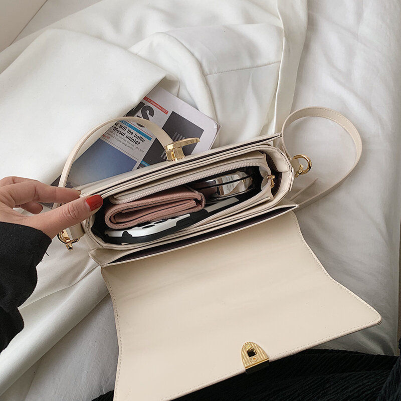 คุณภาพสูงกันน้ำ Pu หนังไหล่กระเป๋าผู้หญิง2021ออกแบบสีทึบใหม่แฟชั่น Crossbody กระเป๋าถือลำลอง