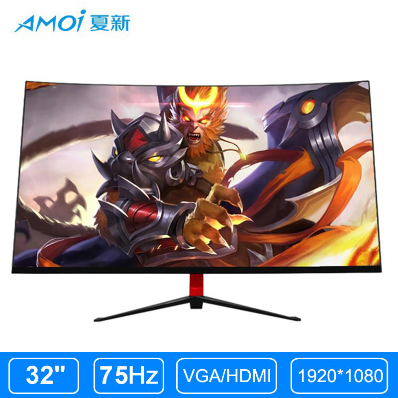 Amoi 32 인치 75Hz 1920*1080 LED 곡선 모니터 PC 게이머 게임 컴퓨터 화면 LCD 디스플레이 풀 HD 입력 1ms Respons HDMI/VGA