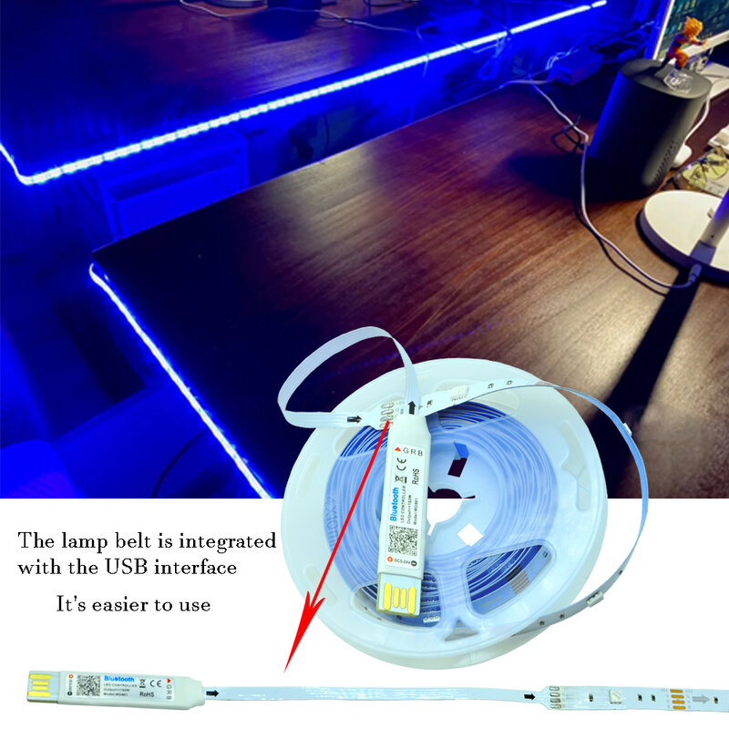1M 2M 3M 4M 5M LED Strip Light Bluetooth Flexible Lamp Tape Diode SMD5050 DC5V Desk Screen TV Background Room Lighting USB Cable