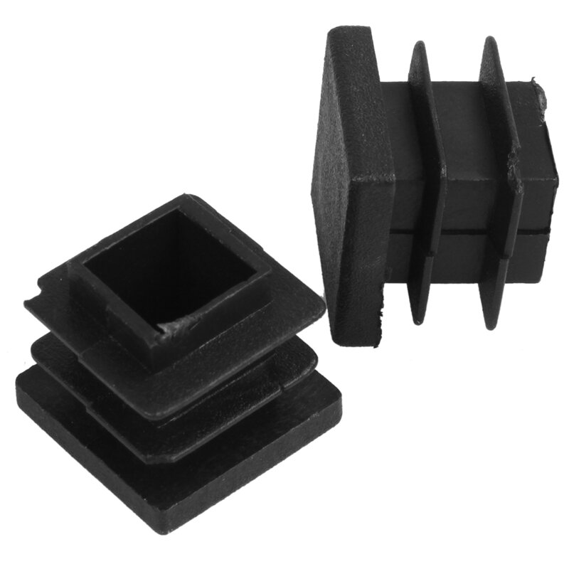 12 Pc 16mm x 16mm Square Striated Plastic Table End Plugs Inserted Tube Black