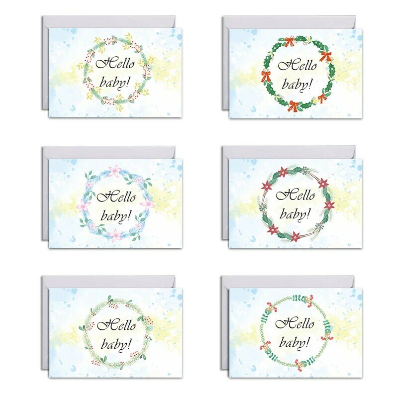 6 компл./упак. милые поздравительные открытки для детского душа с конвертами и наклейками складные открытки Blank внутри для домашвечерние чны...