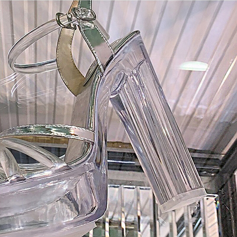 Sandalias de plataforma transparente para mujer, zapatos de tacón alto de cristal, Sexy, 2022