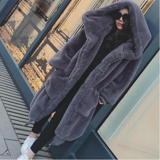 Новинка 2021, длинное однотонное пальто большого размера из искусственного меха, повседневная женская верхняя одежда, зимняя теплая меховая ...