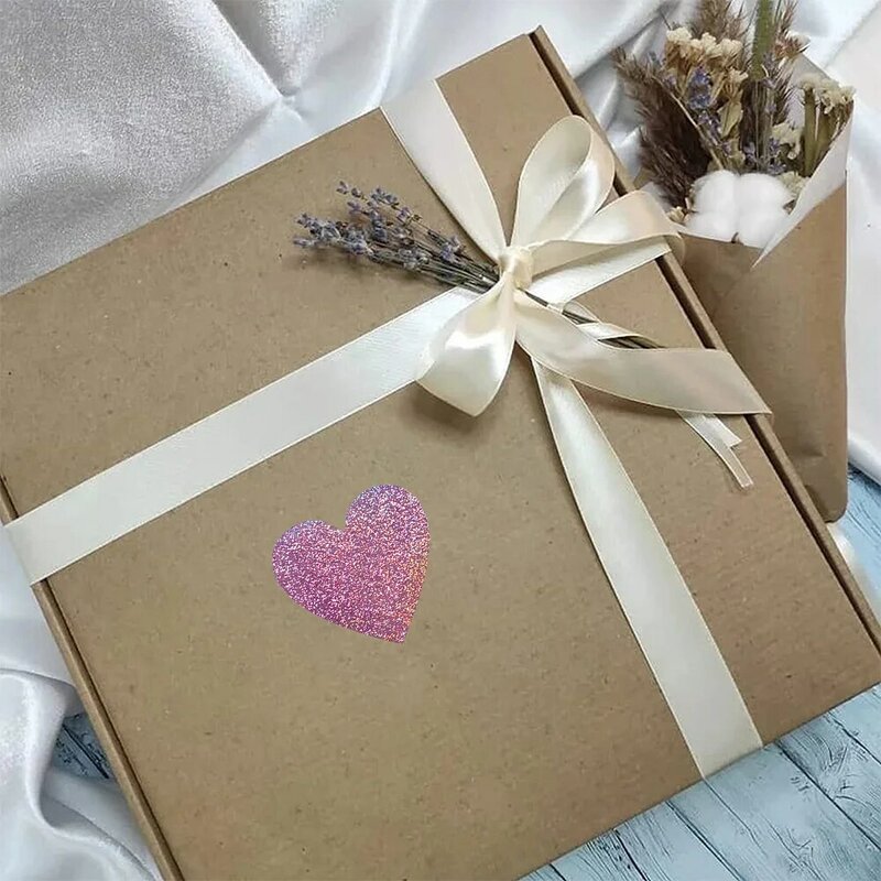 Etiquetas adhesivas en forma de corazón para paquete de regalo, calcomanías rosas brillantes para decoración de bodas, productos básicos para pequeñas empresas, 500 piezas