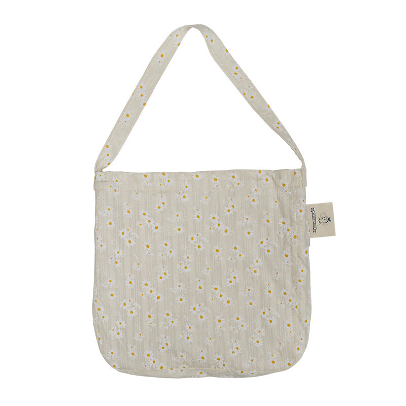 Bolso de hombro de lona con diseño de margaritas en relieve para mujer, bolsa de mano Floral informal, bolso de compras para libros literarios para niña