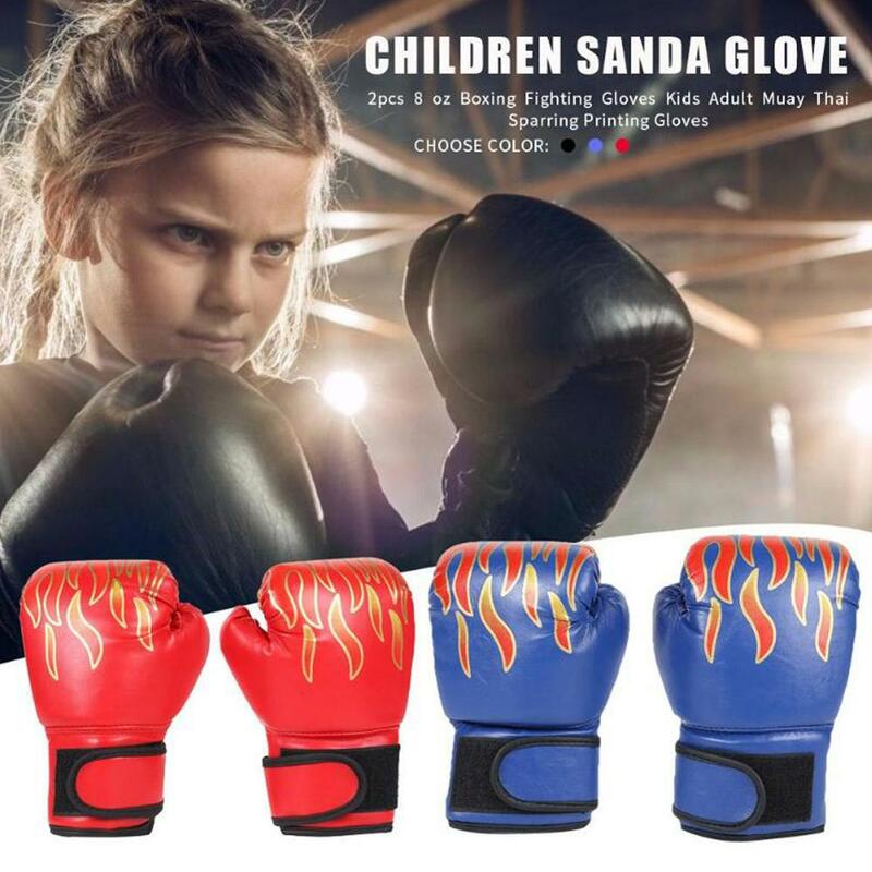 1 paio bambini bambini guantoni da boxe fiamma Mesh traspirante in pelle PU allenamento guanti da combattimento guantoni da boxe Sanda