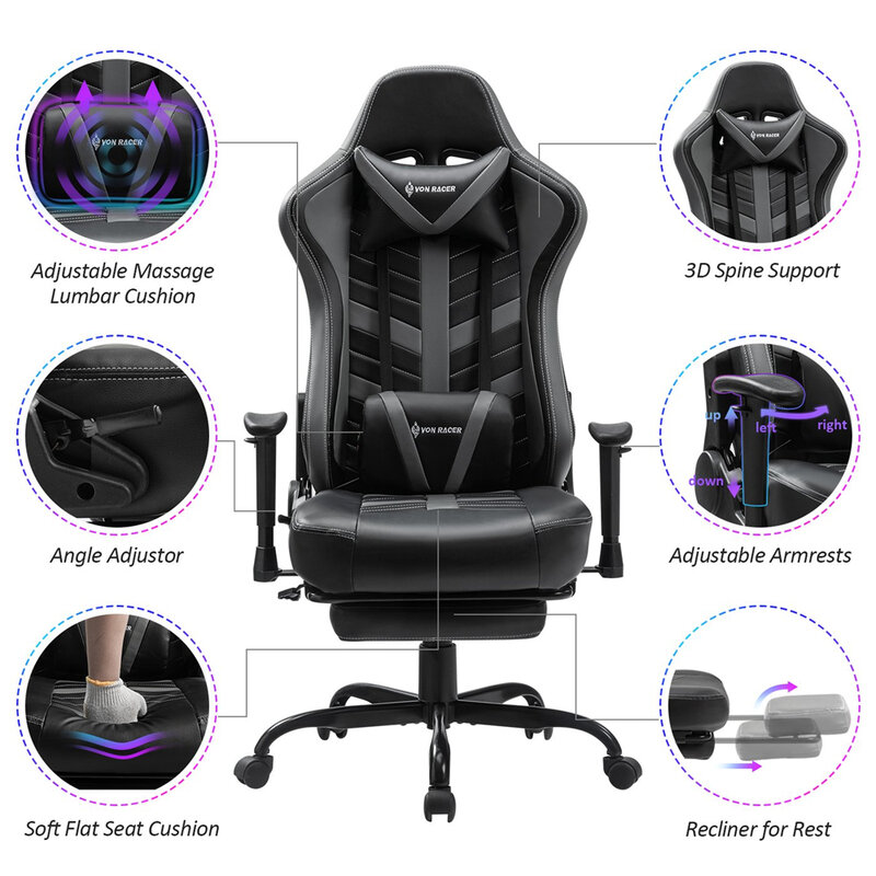 Killabeeゲームチェアオフィス椅子新羅ゲーマー快適なエグゼクティブ座席レーサーpuレザーゲーム椅子