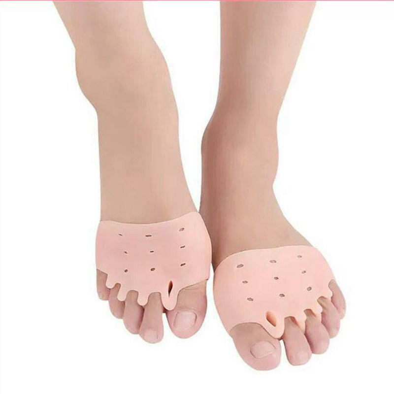 Protetor ortodôntico de dedo do pé, 2 peças de silicone confortável para alisamento de hálux valgo com 5 buracos, protetor do pé para cuidados com os pés