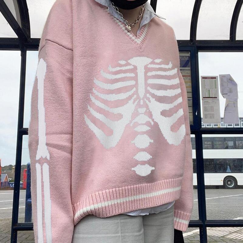 Suéter Harajuku holgado con cuello en V para mujer, ropa de calle con estampado, talla grande, M0e9, Otoño e Invierno