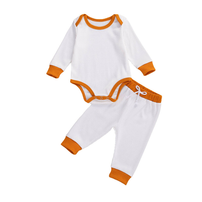 Conjunto de ropa de Otoño de 0 a 18M para recién nacidos, conjuntos de ropa para niñas y niños, Pelele de manga larga y pantalones sólidos, trajes de 2 uds., 2021
