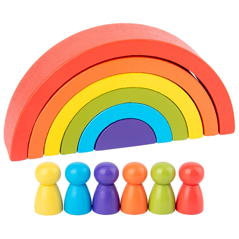 2020 New Kid's DIY Wooden Rainbow Toy Creative Wood Rainbow Stacked Balance Blocks Baby Toy Montessori Educational Toys