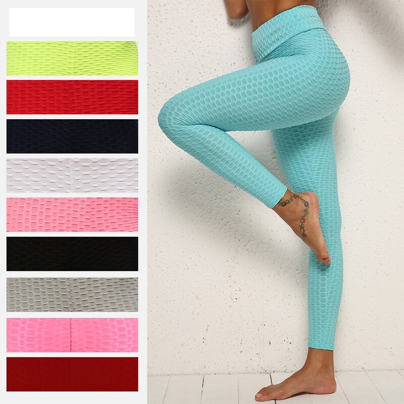 Leging Sarang Lebah untuk Wanita Celana Yoga Sarang Lebah Warna Neon Mulus Pinggang Tinggi Olahraga Legging Gym Kebugaran Ketat