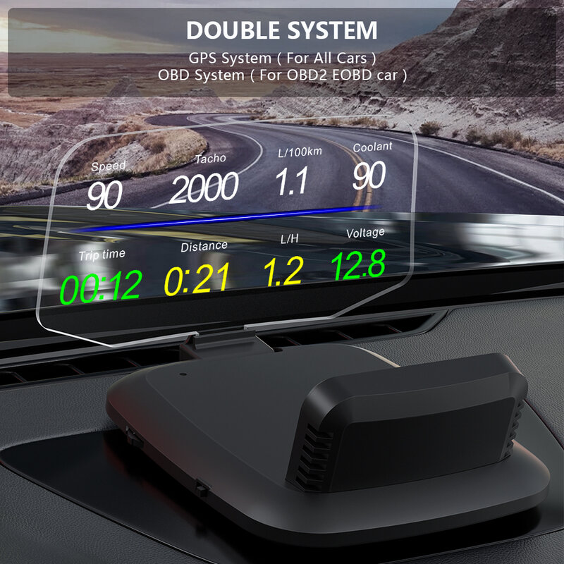 OBDHUD C1 – compteur de vitesse GPS HUD à double système, affichage tête haute pour voiture, avec projecteur universel de Navigation, alarme automatique