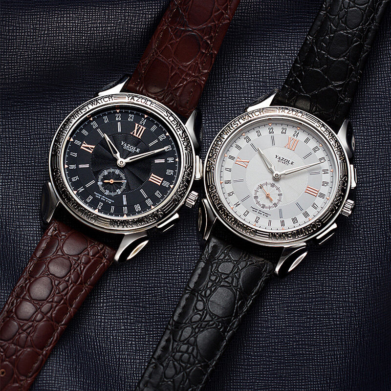 YAZOLE นาฬิกาผู้ชายของขวัญหนังแท้หนังแฟชั่นนาฬิกาธุรกิจนาฬิกาผู้ชายนาฬิกากันน้ำนาฬิกาข้อมือและกล่อง Reloj Hombre